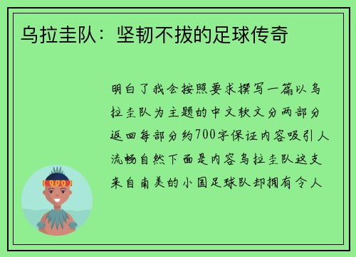 乌拉圭队：坚韧不拔的足球传奇